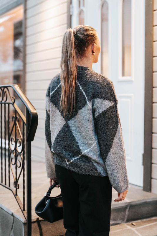 Inga Check Fluff Knit Blouse Antracit  