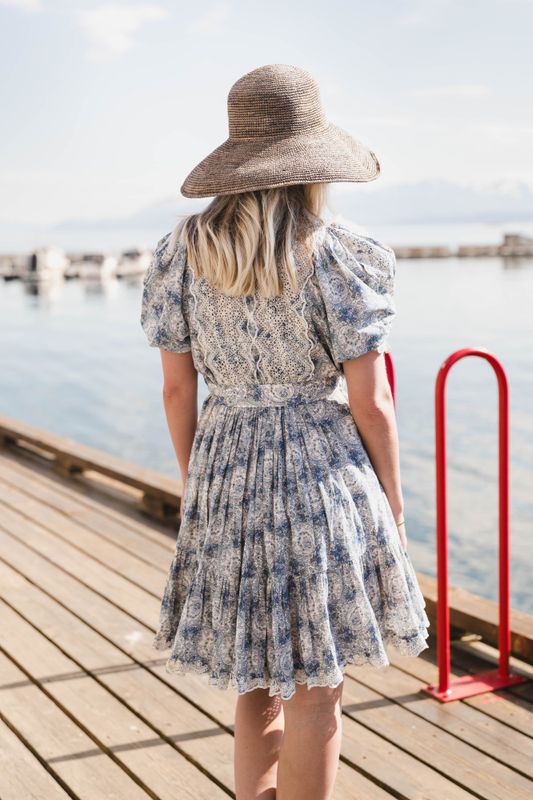 Cotton Slub Shift Dress Blue Paisley 