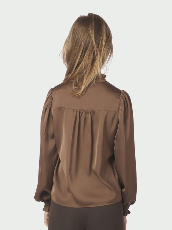 Delsie Drapy Sateen Blouse Dusty Brown 