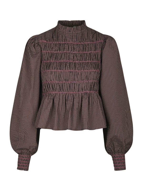 Oliana Check Blouse Dusty Brown 
