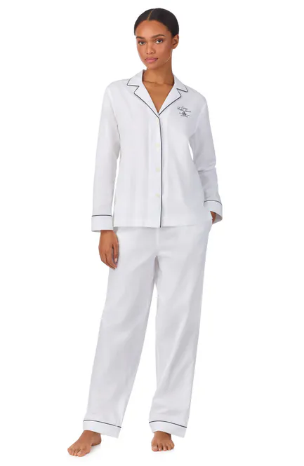 Hovedbilde LRL L/S Notch Collar Long Pant PJ Set White 