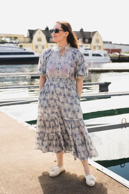 Cotton Slub Midi Dress Blue Paisley 