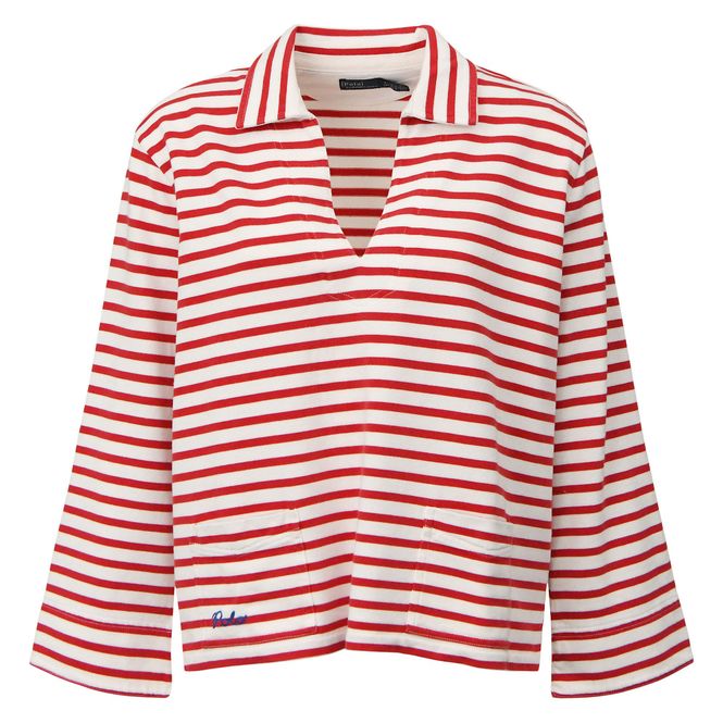 Hovedbilde Striped Split Placket Mariner Tee Red/Deckwash 