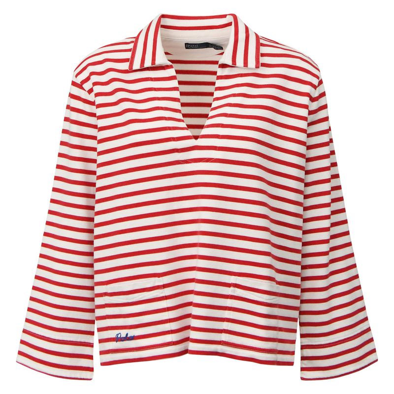 Striped Split Placket Mariner Tee Red/Deckwash 