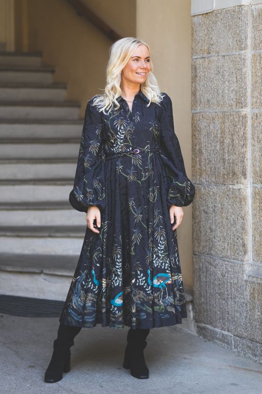 Jacquard Midi Dress Blue Peacock