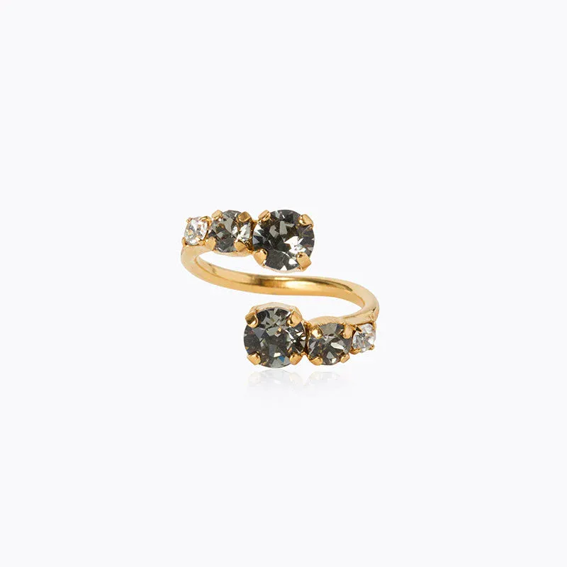 Halo Ring Gold Black Diamond/Crystal 