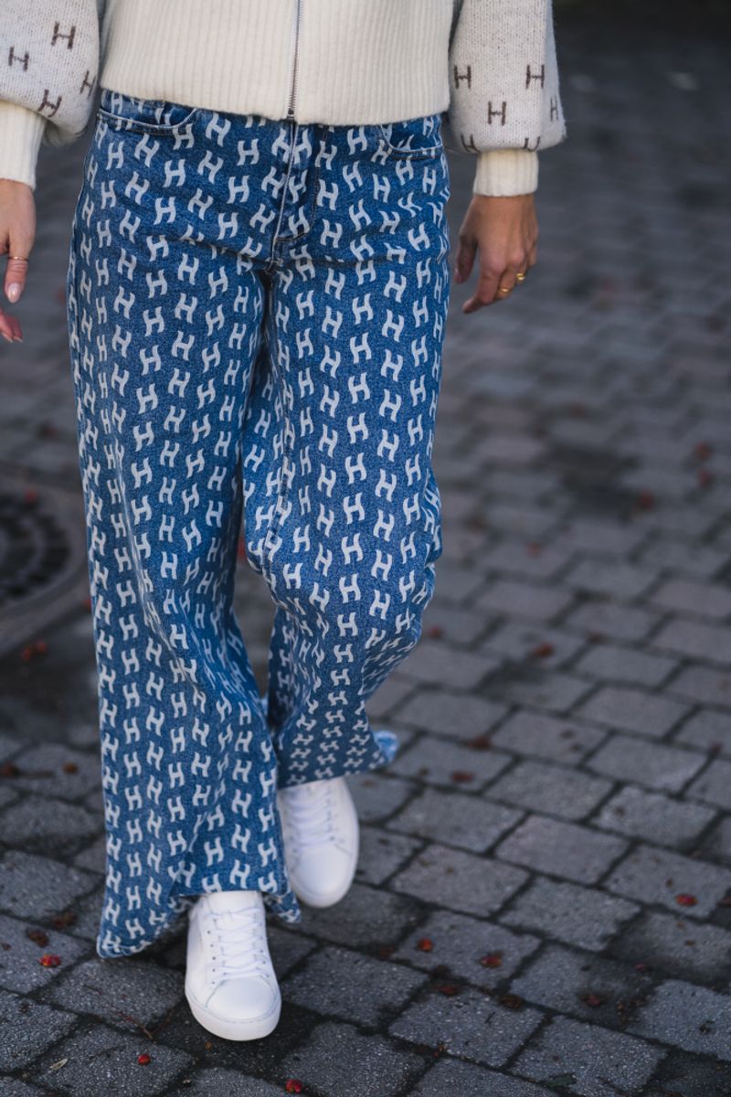 Megan Wide Leg Printed Jeans Blue 