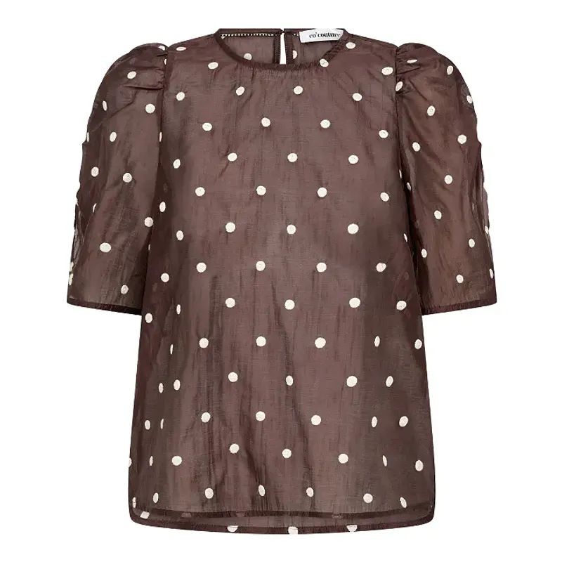Dita Dot SS Blouse Dark Brown 