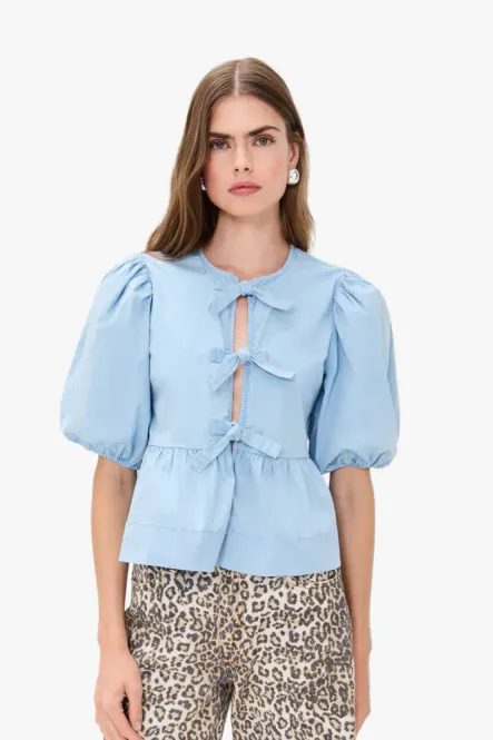 Hovedbilde Washed Stretch Cotton Peplum Blouse Soft Chambray ...