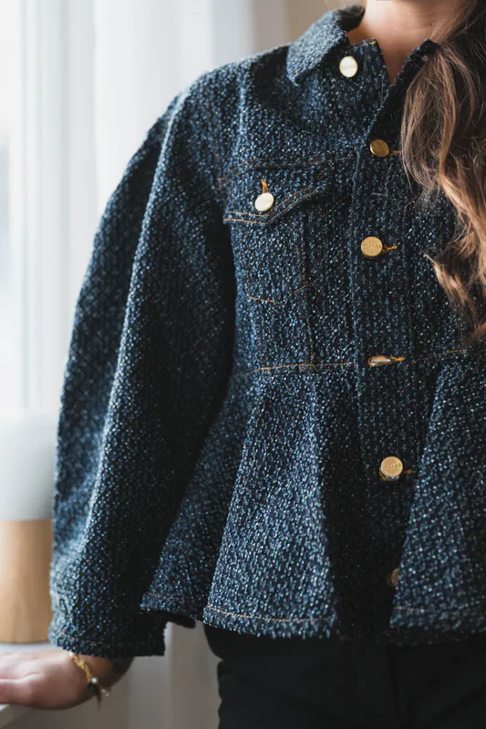 Tweed Denim Peplum Jacket Rinse 