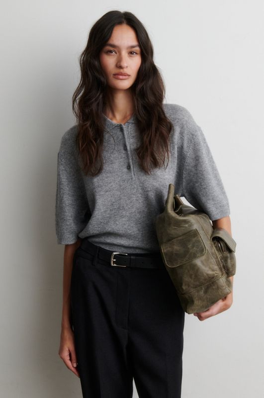 Longo SS Knit Collar Mid Grey Melange 