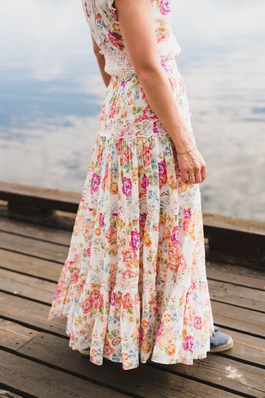Cotton Slub Maxi Skirt Flora 