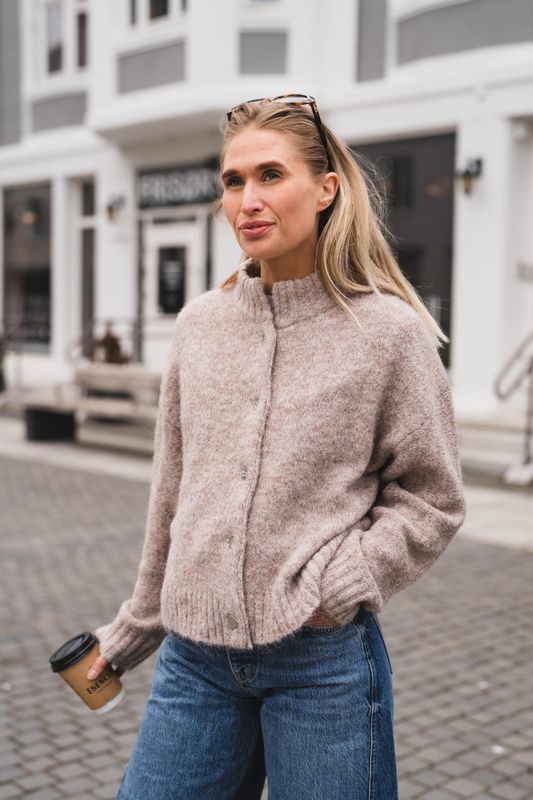 Taura Fluffy Knit Cardigan Beige Melange 
