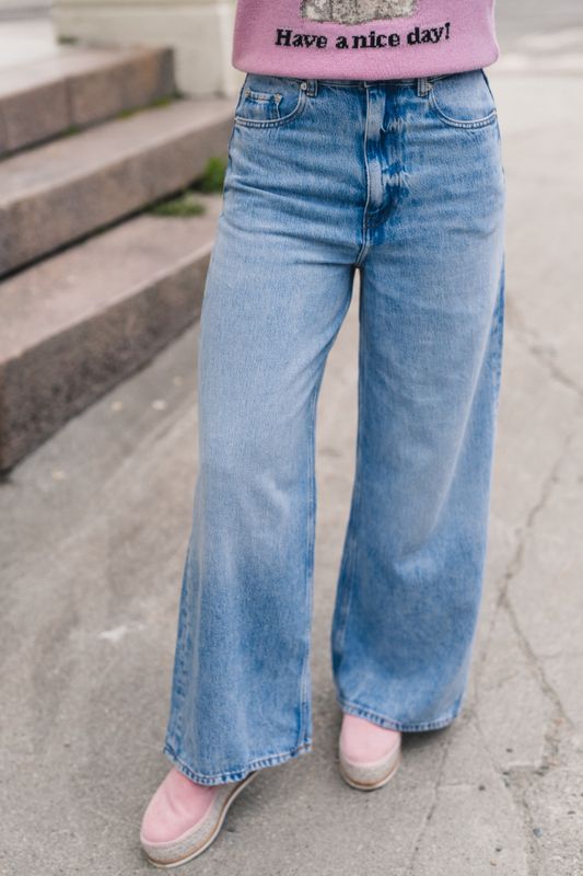 Soft Rigid Denim Baggy Jeans Light Blue Stone 