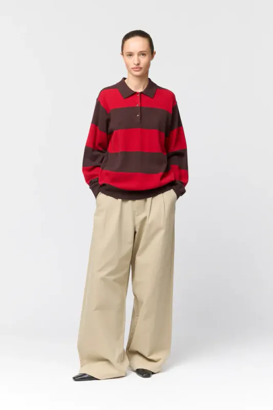 Estate Pique Sweater Chocolate Brown And Crimson Stripe 