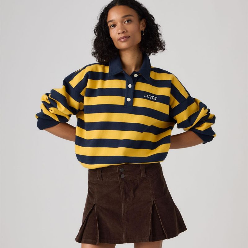 Vintage Rugby Fleece Stripe Arch Logo Spicy Mustard