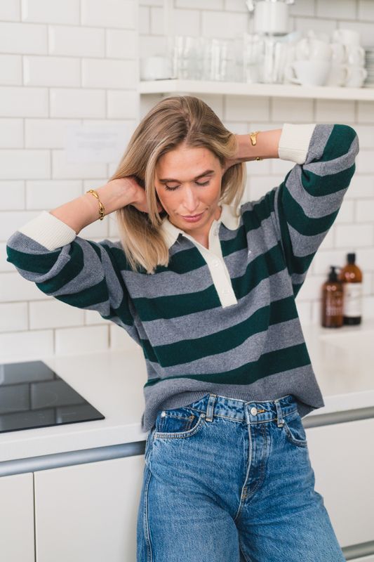 Leigh Stripe Dark Grey/Ivy Green 