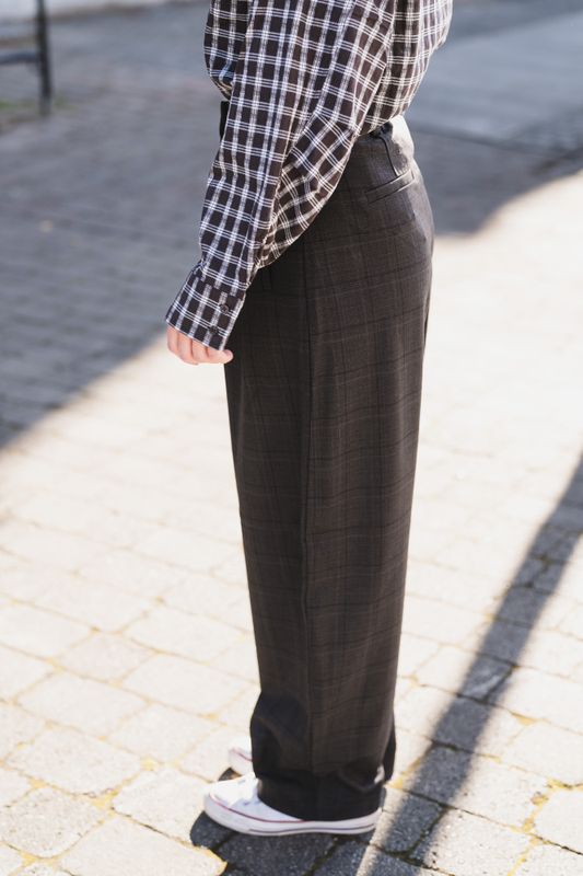 Johnna HW Barrel Pants Check Dark Brown/Corn