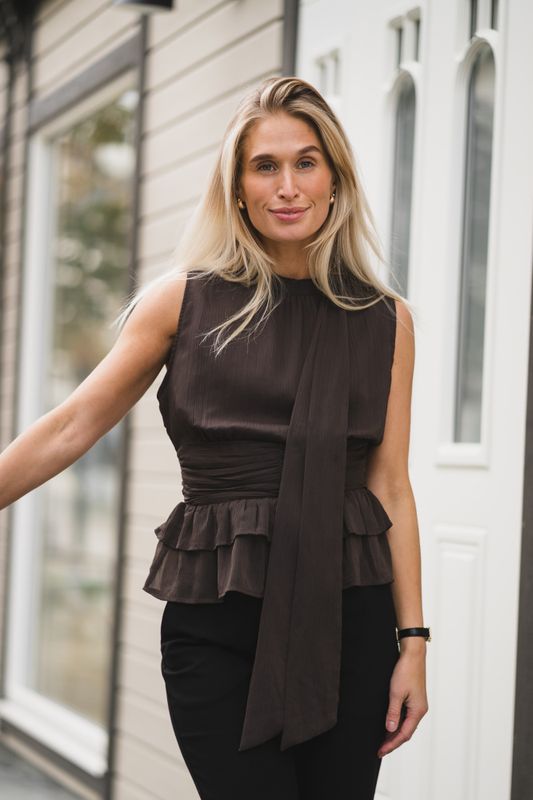 Ansol Solid Chiffon Top Dark Brown 