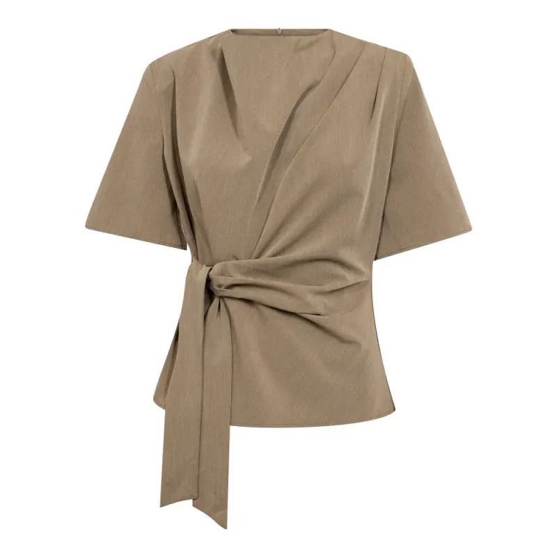 Melva Tie SS Blouse Faded Khaki 