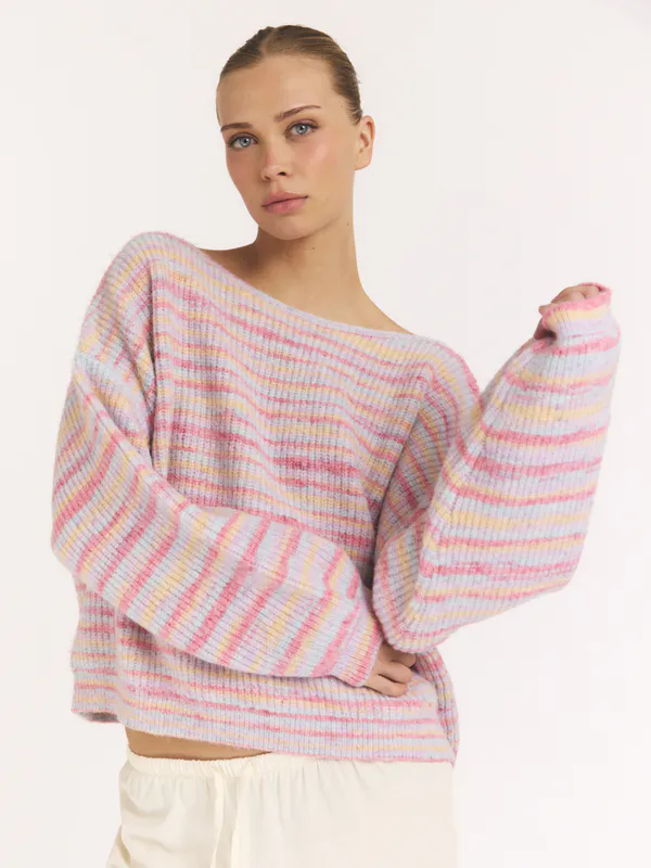 Knitted Melange Striped Sweater Multi Colour 