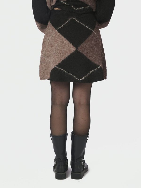 Gisa Check Fluff Knit Skirt Dark Brown 