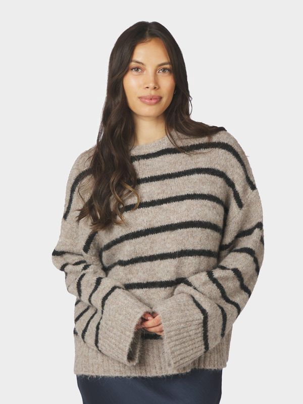 Roeme Fluffy Stripe Knit Beige Melange 