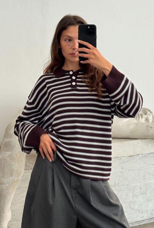 Adanne Polo Knit Stripe Bordeaux