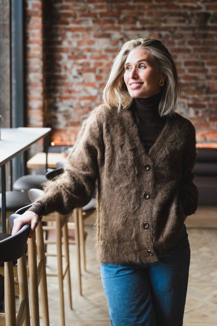 Hovedbilde Hairy Knit V-Neck Jacket Brown 
