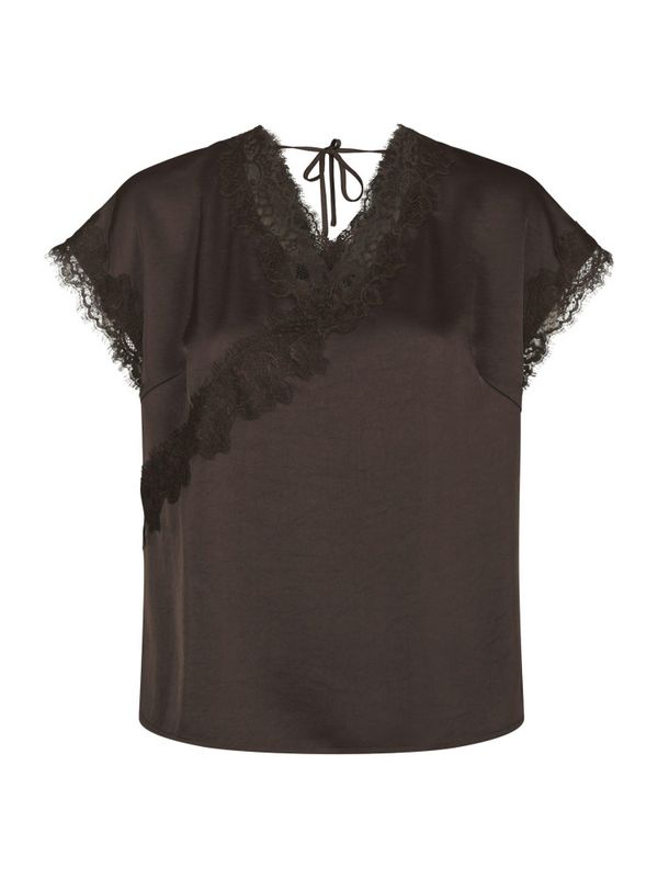 Benera Heavy Sateen Lace Blouse Dark Brown 