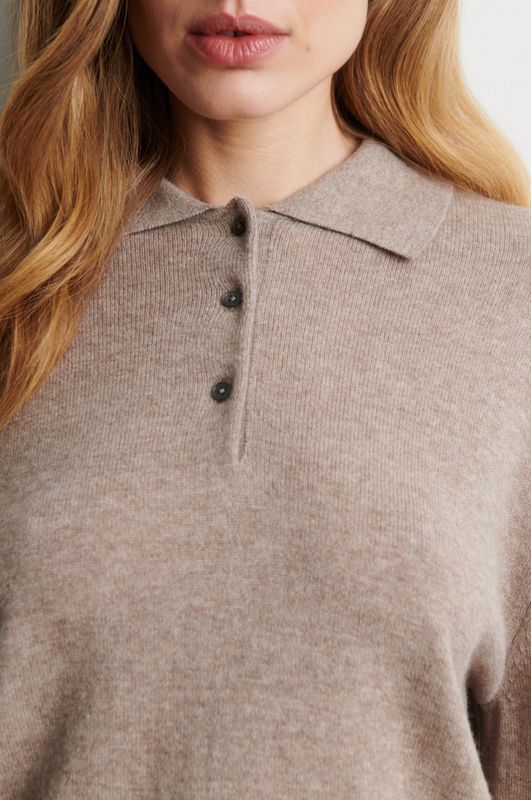 Longo Knit LS Collar Mid Brown Melange 