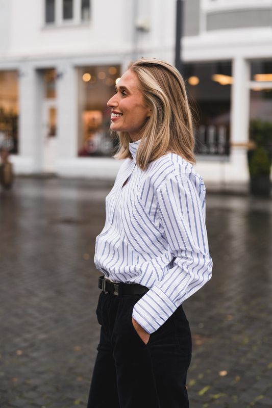Somo Stripe Funnel Neck Shirt White 