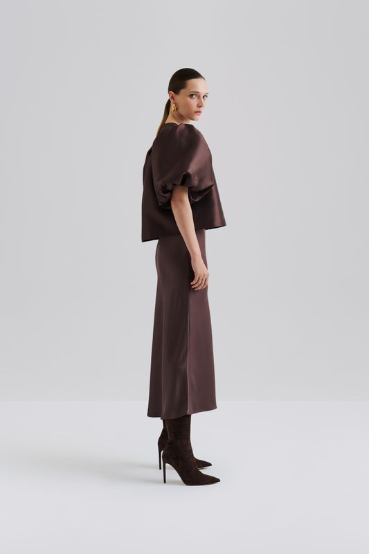 Cleo Pouf Sleeve Blouse Chocolate