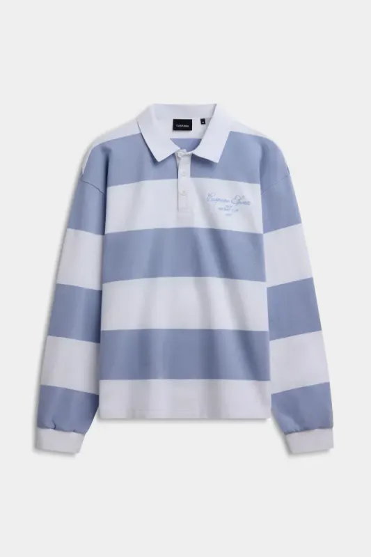 W. Thin Cotton Rugby Shirt White And Vintage Blue Stripes 
