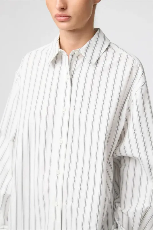 Poplin Workwear Shirt White/Black/Grey Pinstripe 