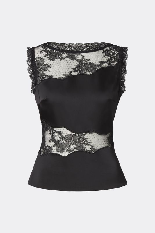 Desire Lace Trimmed Cut Out Top Black 