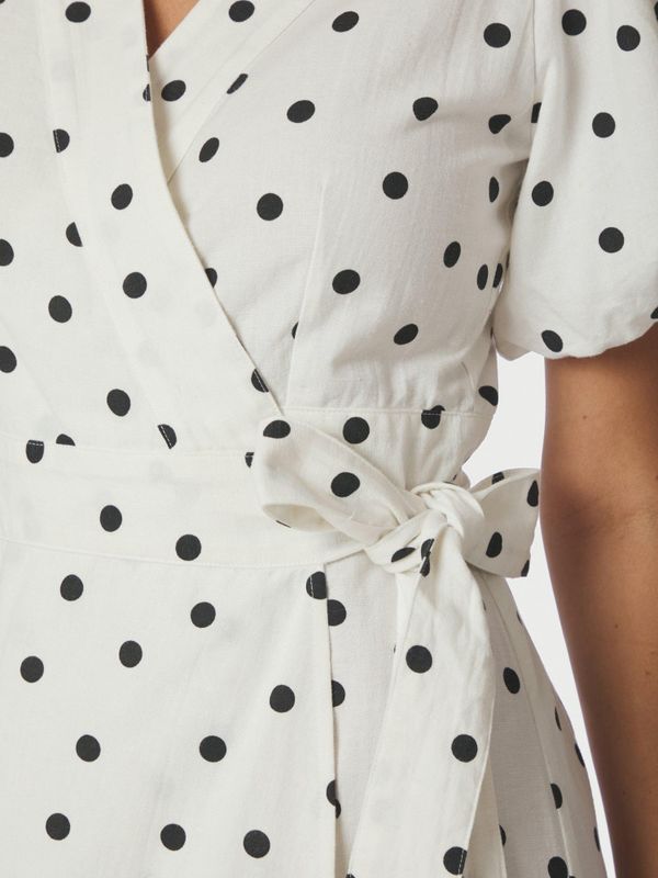 Clarine Linen Dot Dress White - Vakre Vene