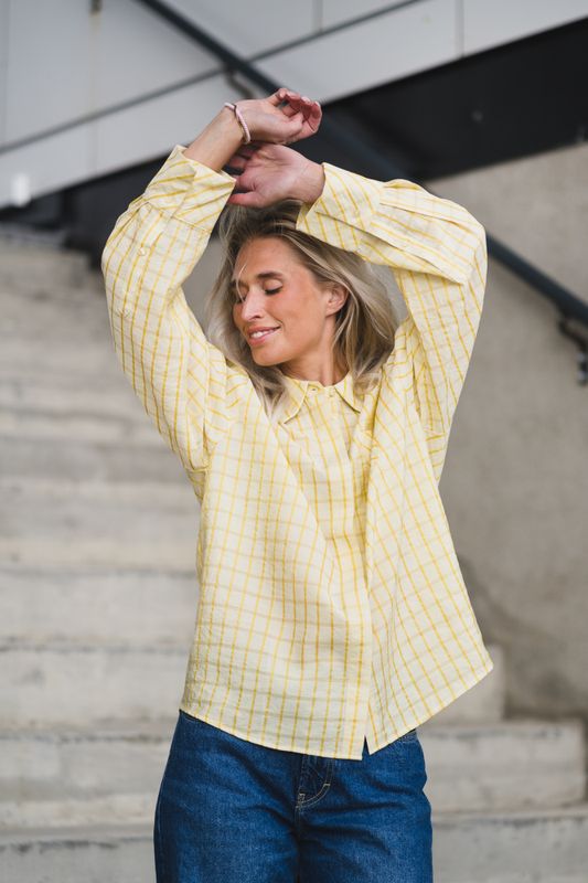 Mango Check Shirt Pastel Yellow 