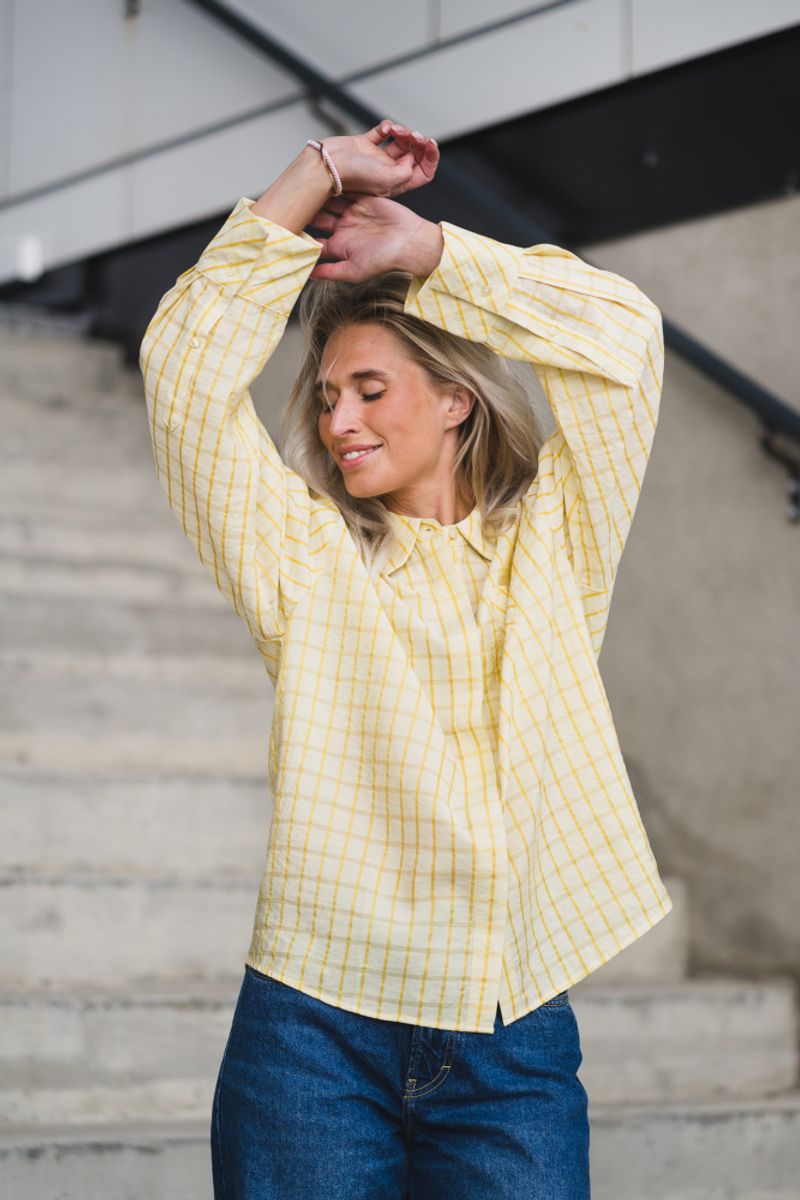 Mango Check Shirt Pastel Yellow 
