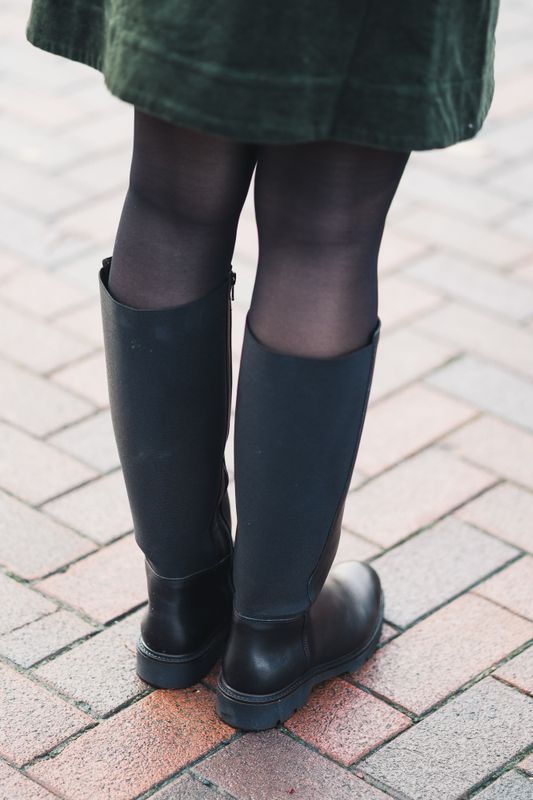 Othilia Knee High Elastic Boot Leather Black 
