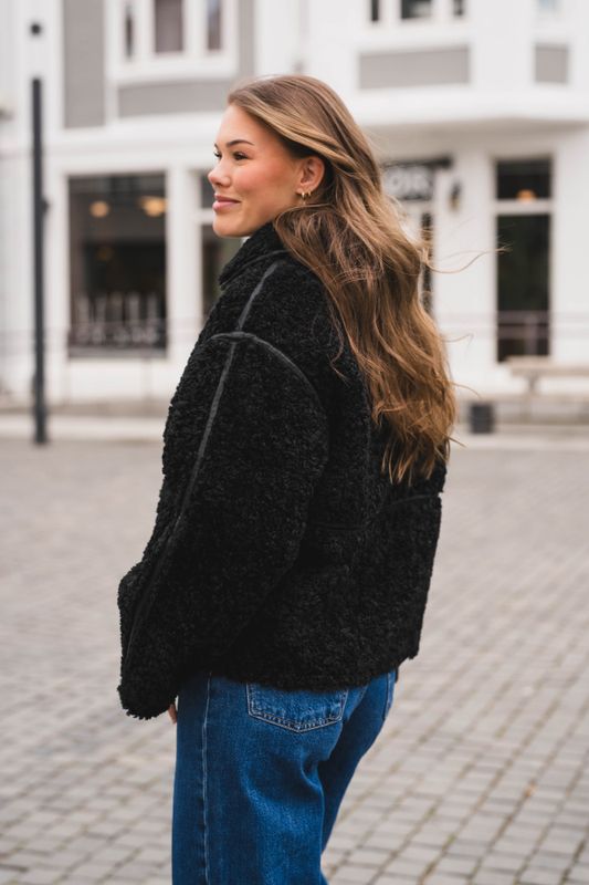 Castor Faux Fur Jacket Black 