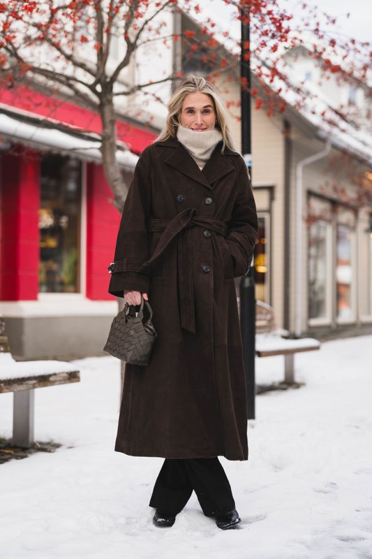 Lina LS Suede Leather Trenchcoat Seal Brown