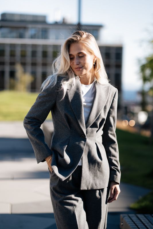 Ennia Flannel Blazer Grey Melange 