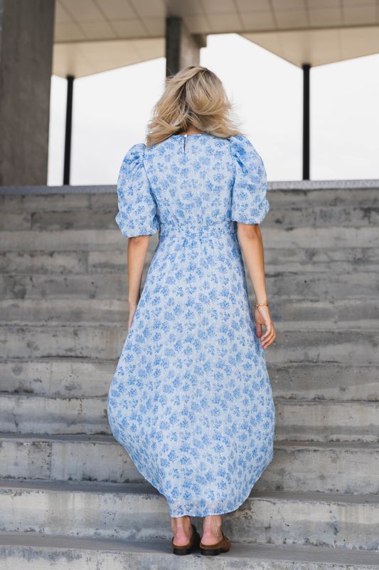 Kikka Chiffon Flower Dress Light Blue 