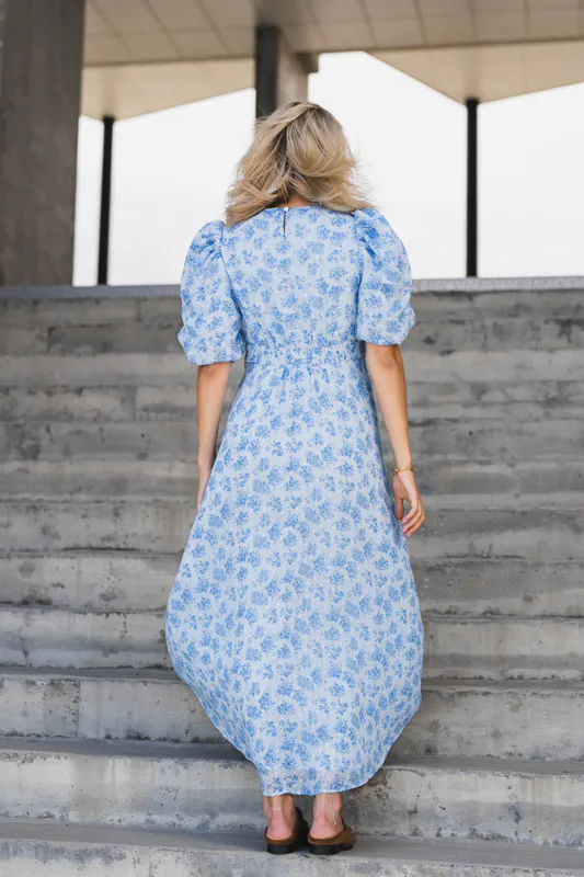 Kikka Chiffon Flower Dress Light Blue 