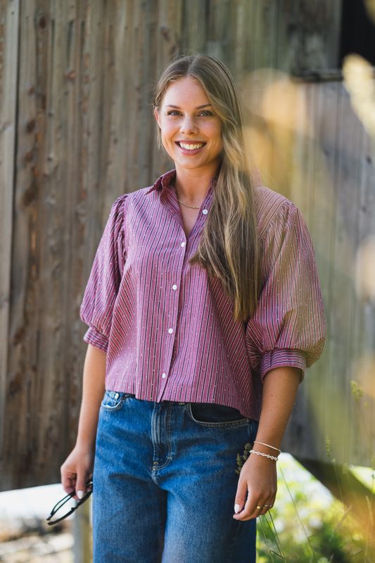 Etta Soft Stripe Stone Shirt Dark Rose 