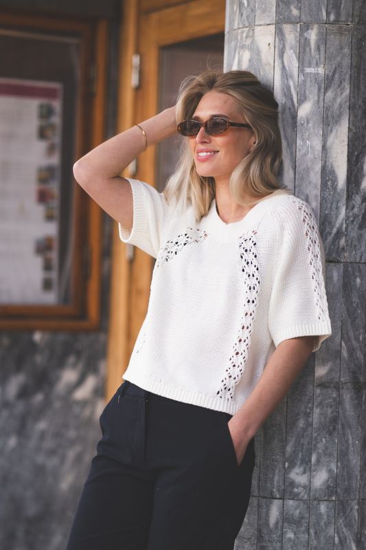 Keana 2/4 V Pullover Egret 