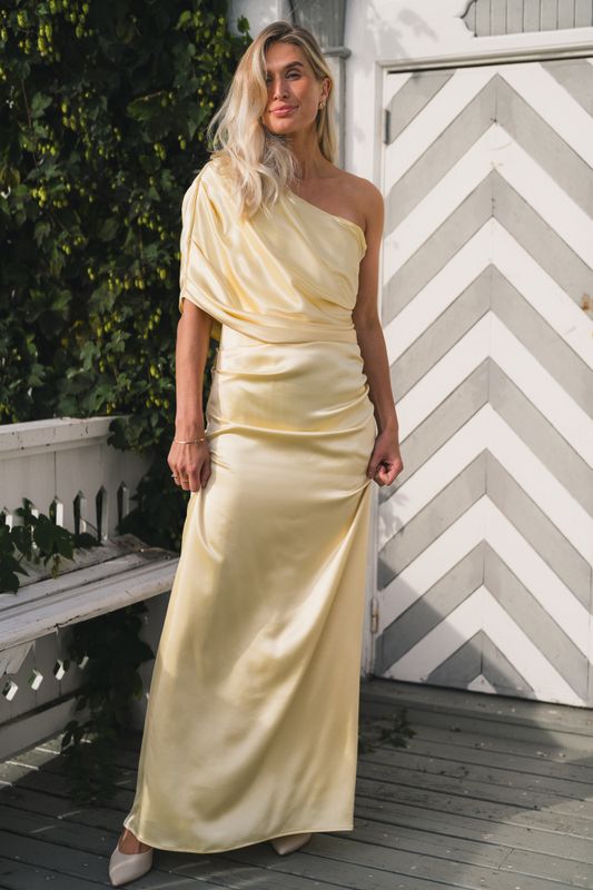 Cassia Draped Fitted Maxi Dress Light Lemon 