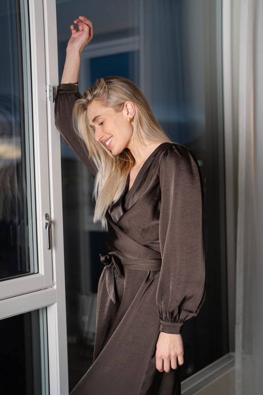Rimini Heavy Sateen Dress Dark Brown 