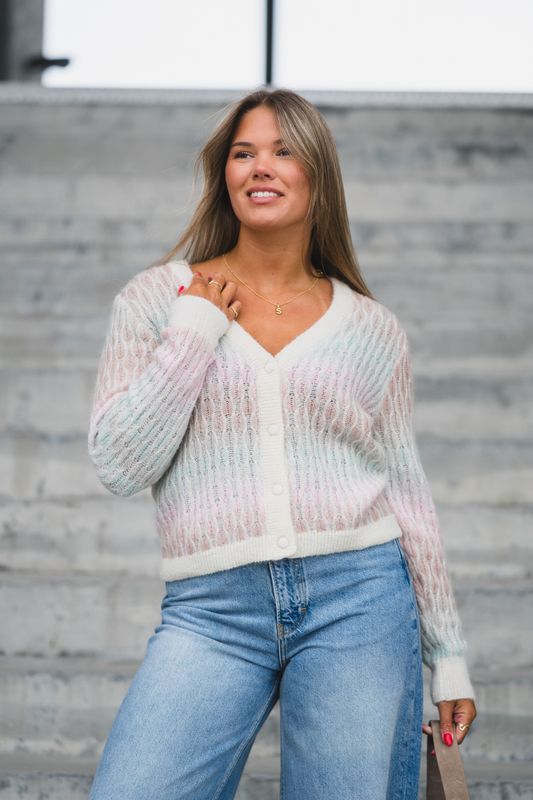 Space LS Knit Cardigan Pristine Multi Colour 